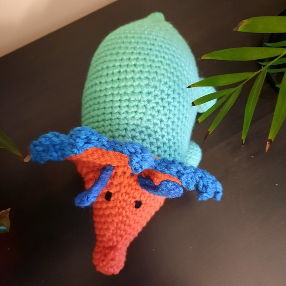Handmade Crochet Triceratops Dinosaur Plush Toy Amigurumi - Picture 8 of 8